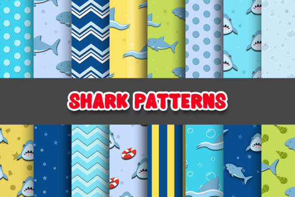 Shark Digital Paper Patterns: 16 Bold Backgrounds